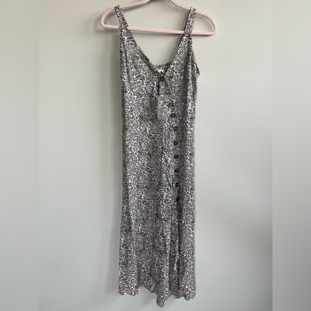 Heartloom Milo Cheetah Print Asymmetrical Button Front V-Neck Midi Dress